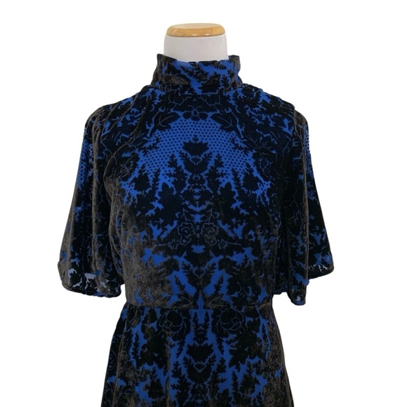 Anthropologie Velvet Burnout Mock Neck Open Back Dress Womens 4 Whimsygoth Blue - Picture 1 of 17